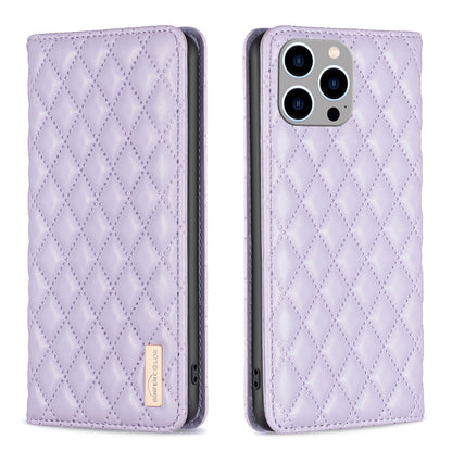 ELECTROPRIME For iPhone 15 Plus Diamond Lattice Magnetic Leather Flip Phone Case(Purple)