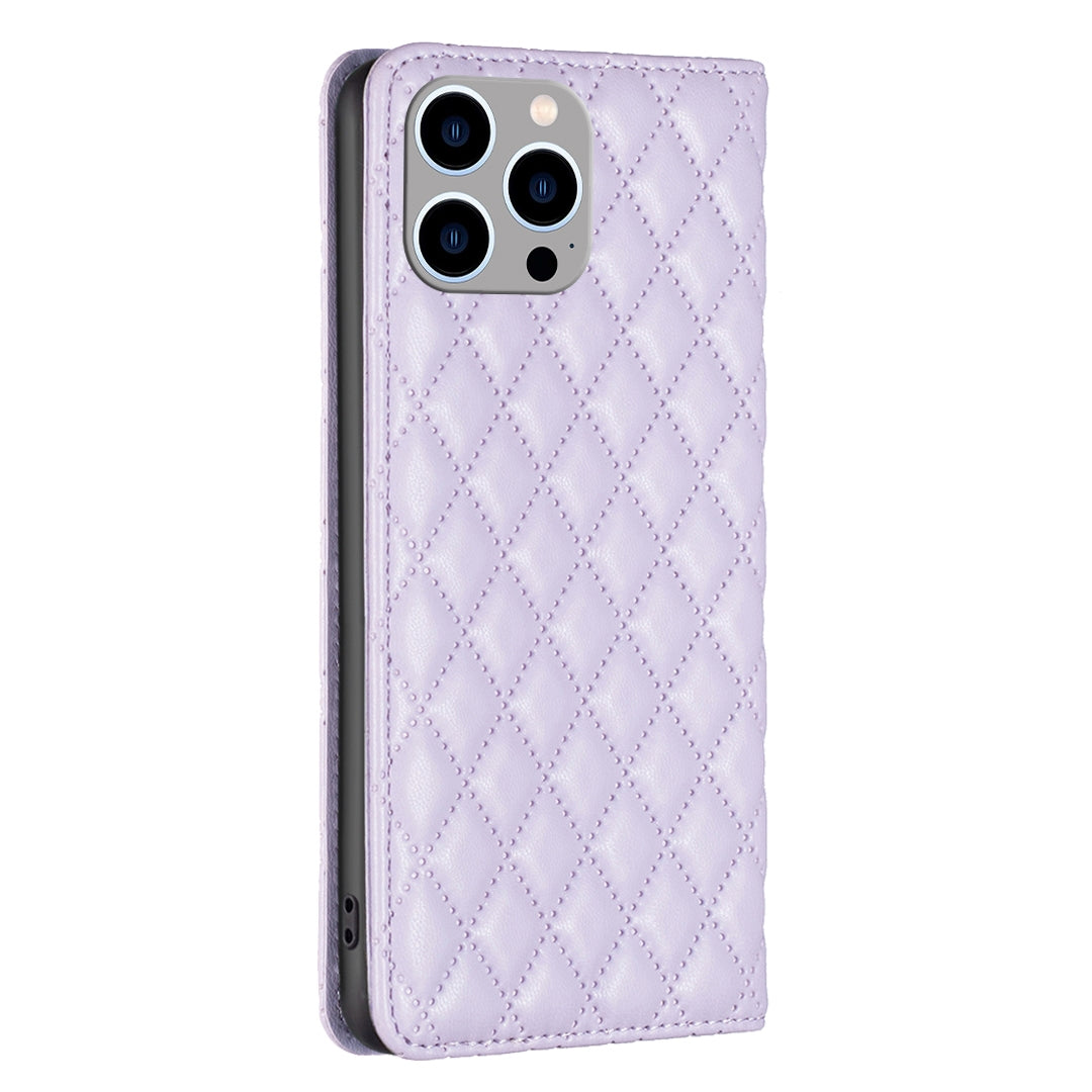 ELECTROPRIME For iPhone 15 Plus Diamond Lattice Magnetic Leather Flip Phone Case(Purple)