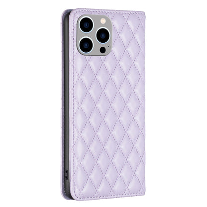 ELECTROPRIME For iPhone 15 Plus Diamond Lattice Magnetic Leather Flip Phone Case(Purple)