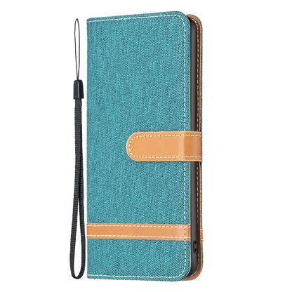 ELECTROPRIME For iPhone 15 Color Block Denim Texture Leather Phone Case(Green)