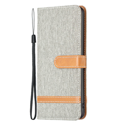 ELECTROPRIME For iPhone 15 Color Block Denim Texture Leather Phone Case(Grey)