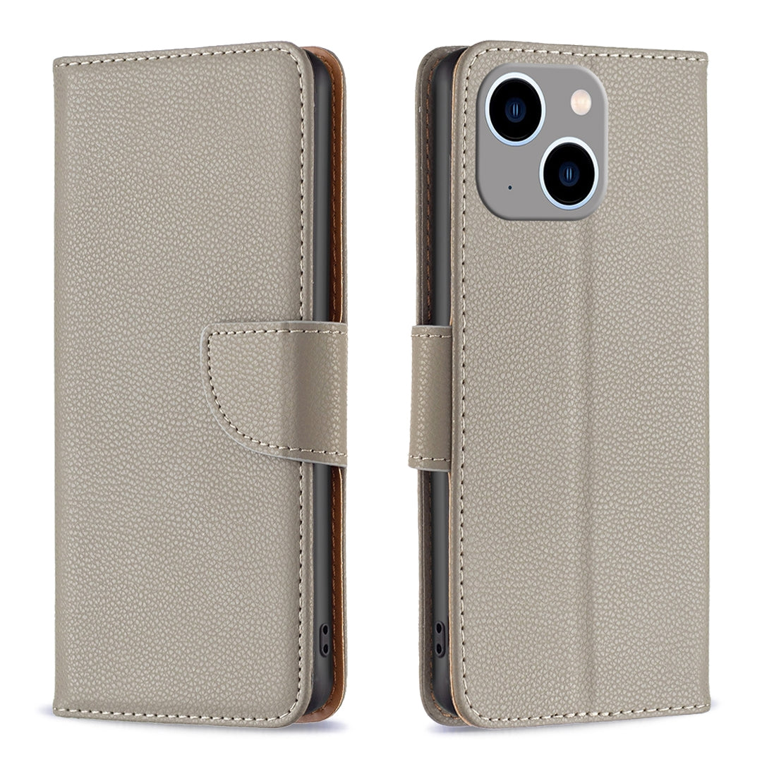 ELECTROPRIME For iPhone 15 Plus Litchi Texture Pure Color Flip Leather Phone Case(Grey)