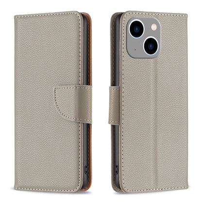 ELECTROPRIME For iPhone 15 Plus Litchi Texture Pure Color Flip Leather Phone Case(Grey)