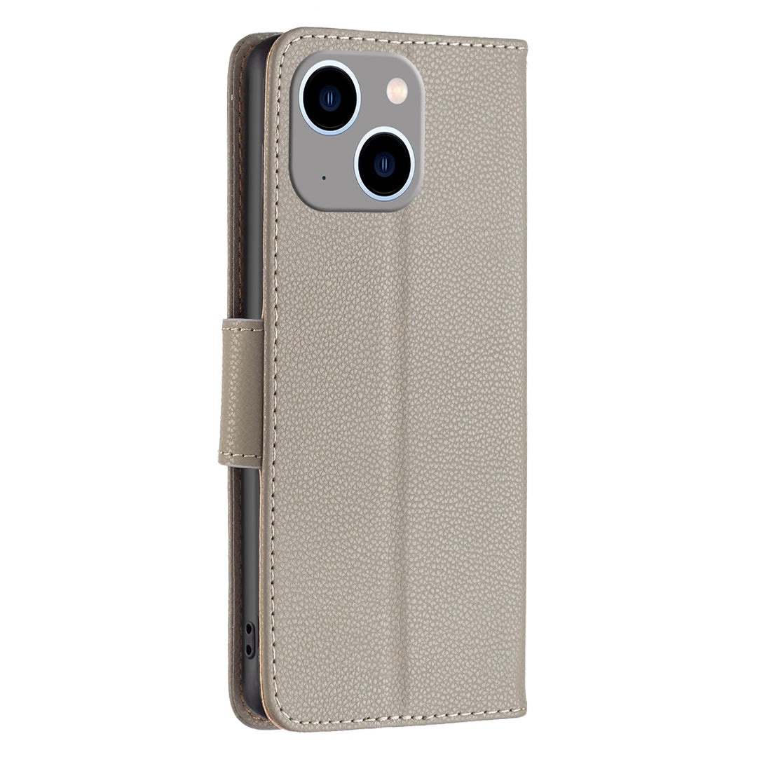 ELECTROPRIME For iPhone 15 Plus Litchi Texture Pure Color Flip Leather Phone Case(Grey)