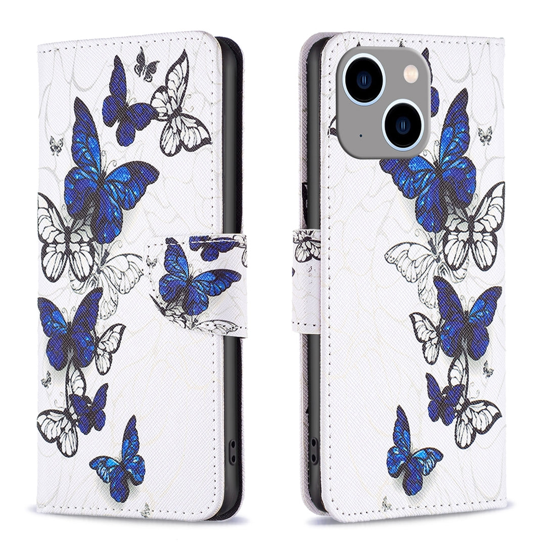 ELECTROPRIME For iPhone 15 Plus Colored Drawing Pattern Flip Leather Phone Case(Butterflies)