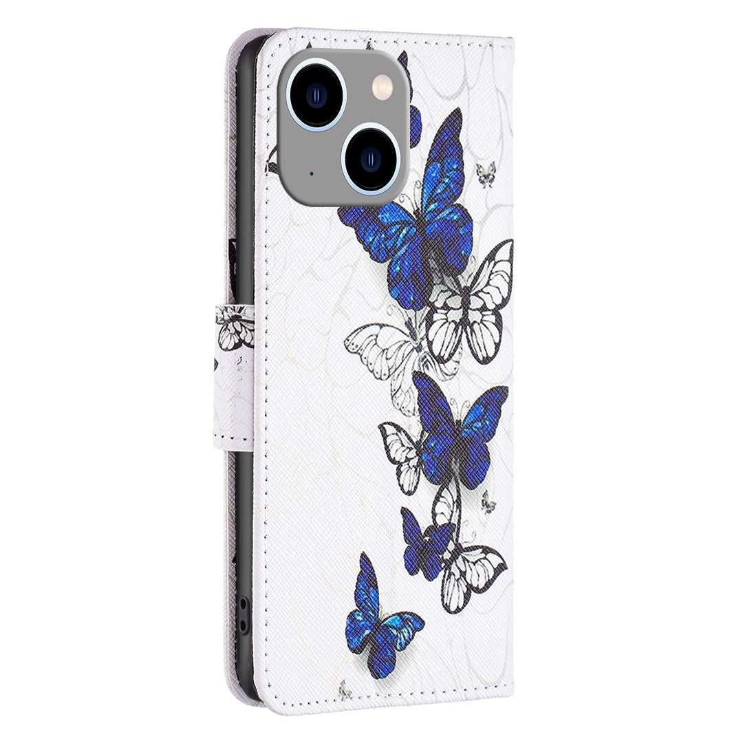 ELECTROPRIME For iPhone 15 Plus Colored Drawing Pattern Flip Leather Phone Case(Butterflies)