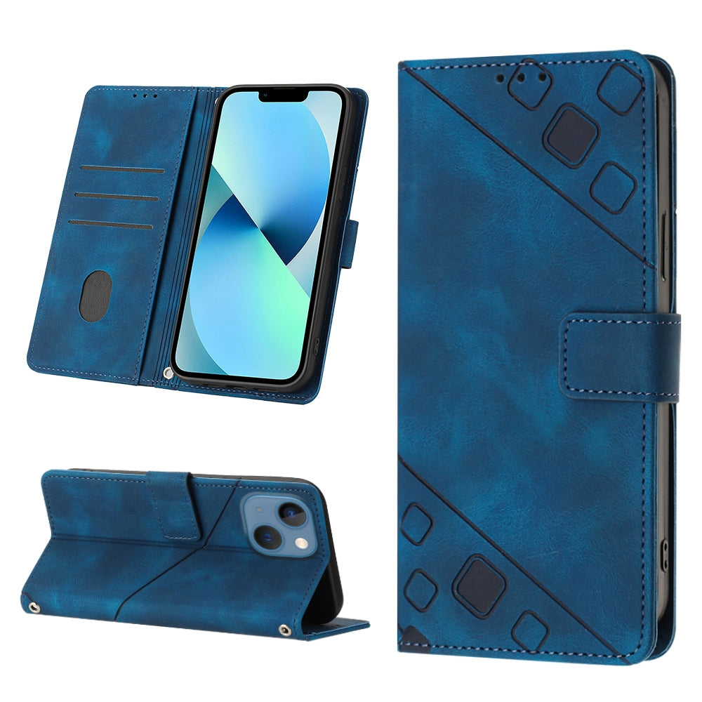 ELECTROPRIME For iPhone 15 Plus Skin-feel Embossed Leather Phone Case(Blue)