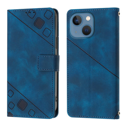 ELECTROPRIME For iPhone 15 Plus Skin-feel Embossed Leather Phone Case(Blue)