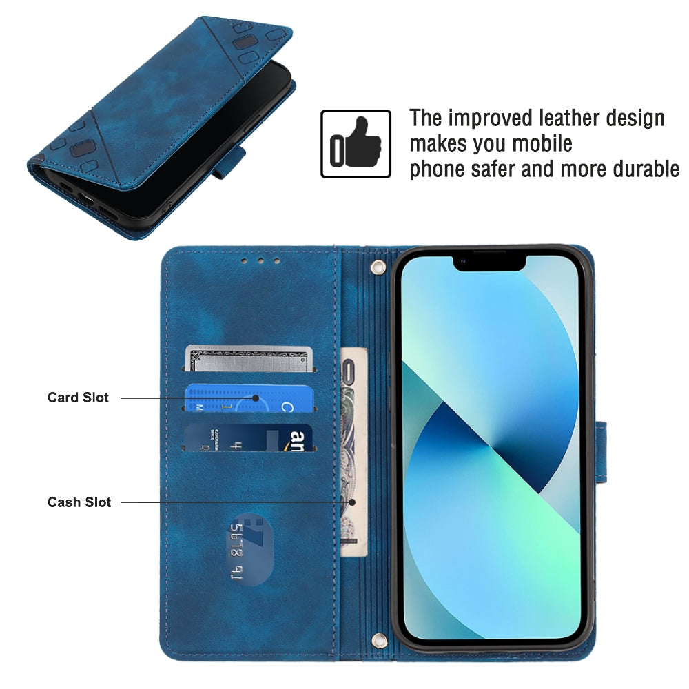 ELECTROPRIME For iPhone 15 Plus Skin-feel Embossed Leather Phone Case(Blue)