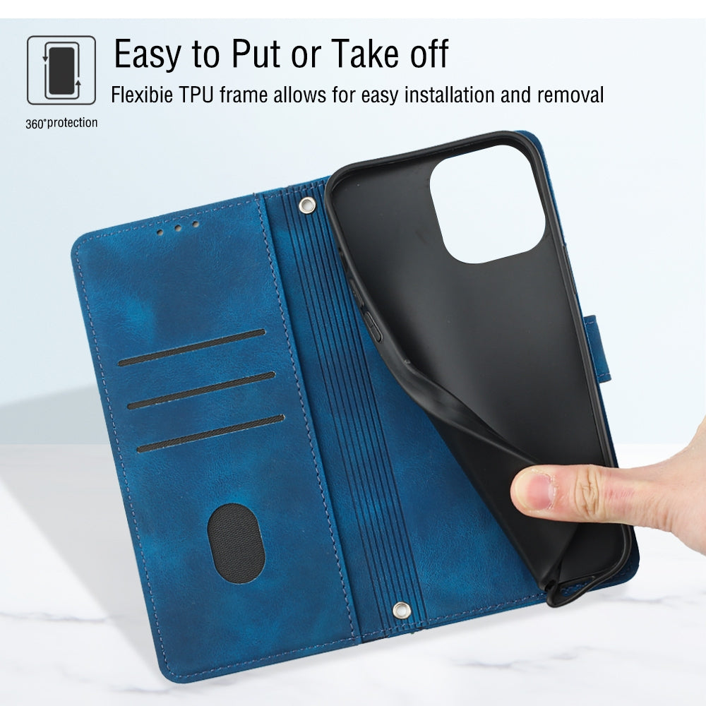 ELECTROPRIME For iPhone 15 Plus Skin-feel Embossed Leather Phone Case(Blue)