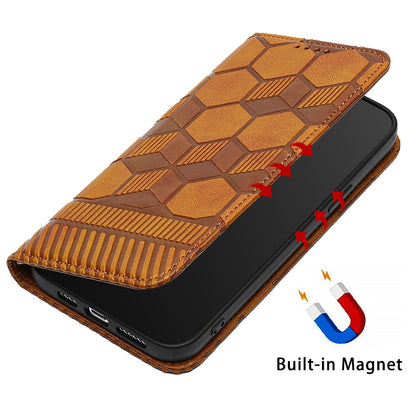 ELECTROPRIME For iPhone 15 Football Texture Magnetic Leather Flip Phone Case(Khaki)