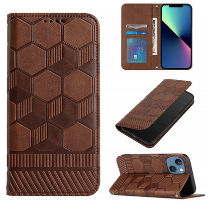 ELECTROPRIME For iPhone 15 Football Texture Magnetic Leather Flip Phone Case(Brown)