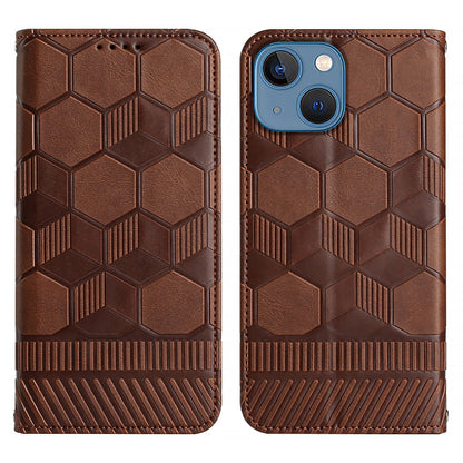 ELECTROPRIME For iPhone 15 Football Texture Magnetic Leather Flip Phone Case(Brown)