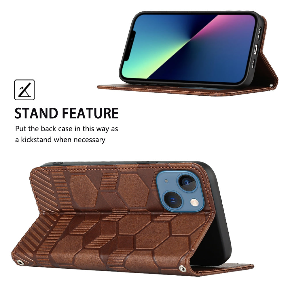 ELECTROPRIME For iPhone 15 Football Texture Magnetic Leather Flip Phone Case(Brown)