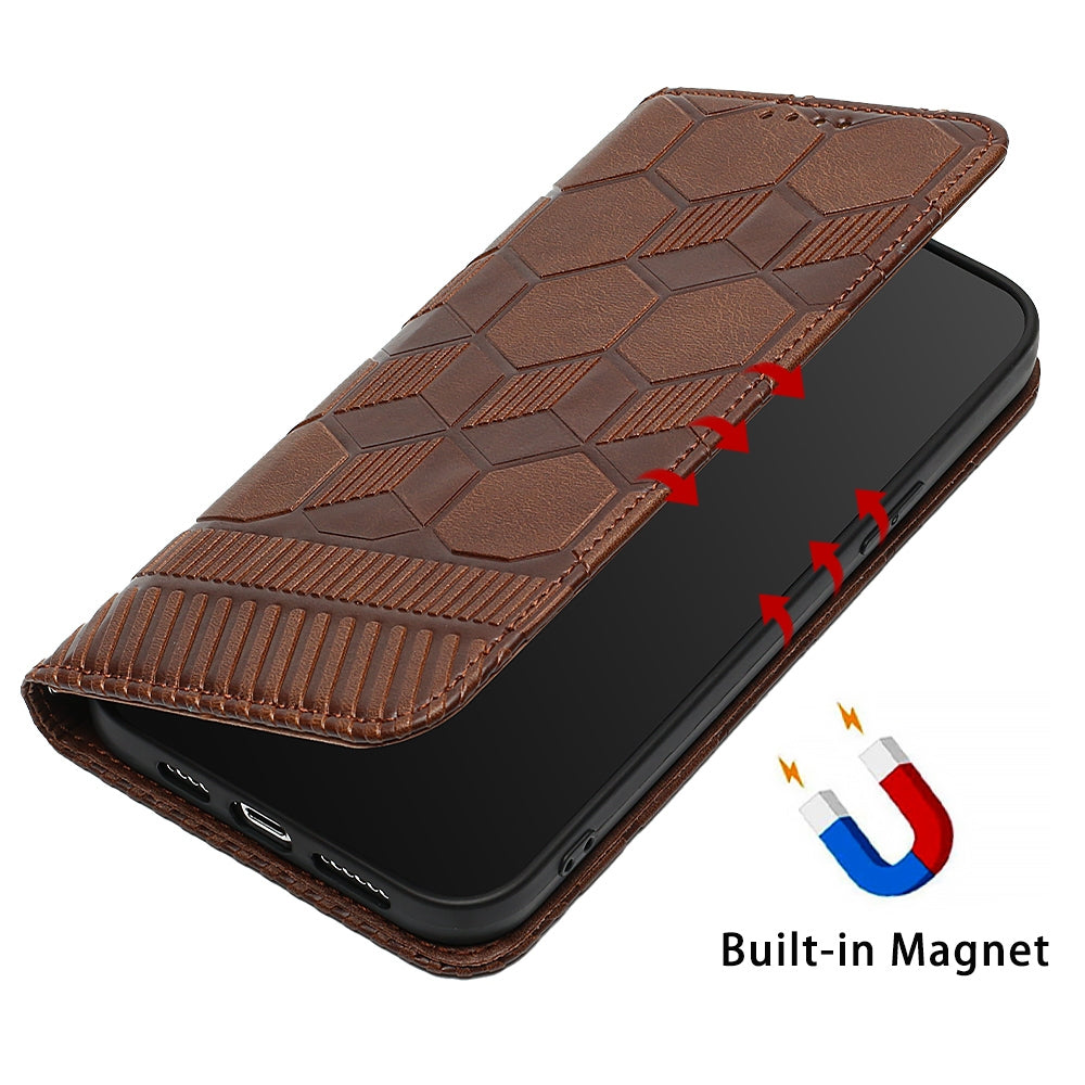 ELECTROPRIME For iPhone 15 Football Texture Magnetic Leather Flip Phone Case(Brown)