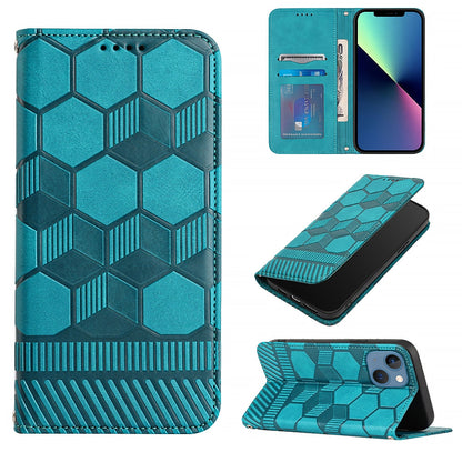 ELECTROPRIME For iPhone 15 Football Texture Magnetic Leather Flip Phone Case(Light Blue)
