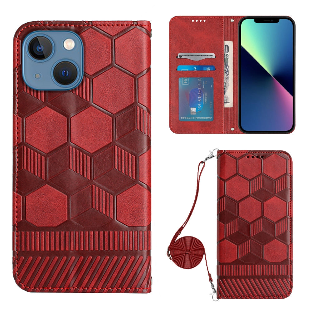 ELECTROPRIME For iPhone 15 Crossbody Football Texture Magnetic PU Phone Case(Red)