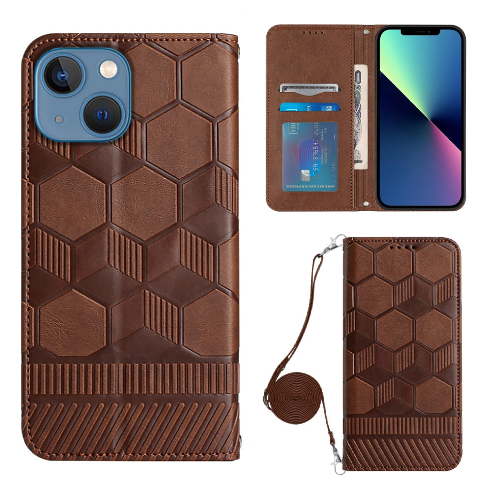 ELECTROPRIME For iPhone 15 Crossbody Football Texture Magnetic PU Phone Case(Brown)