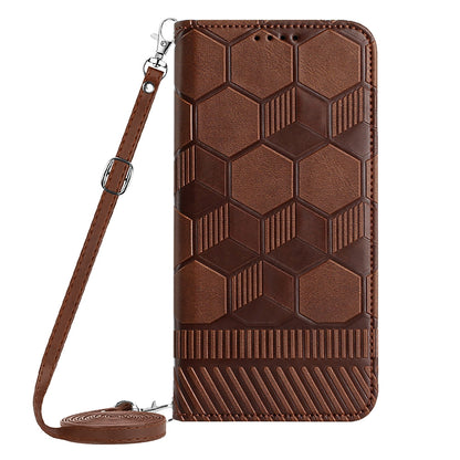 ELECTROPRIME For iPhone 15 Crossbody Football Texture Magnetic PU Phone Case(Brown)