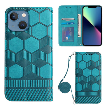 ELECTROPRIME For iPhone 15 Crossbody Football Texture Magnetic PU Phone Case(Light Blue)