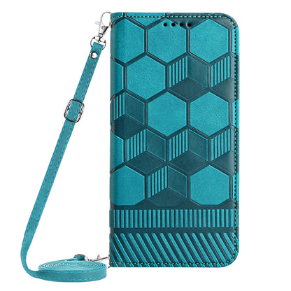 ELECTROPRIME For iPhone 15 Crossbody Football Texture Magnetic PU Phone Case(Light Blue)