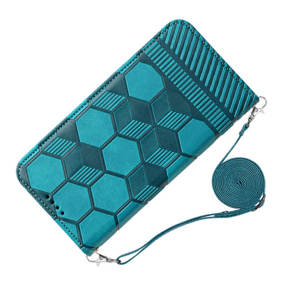 ELECTROPRIME For iPhone 15 Crossbody Football Texture Magnetic PU Phone Case(Light Blue)
