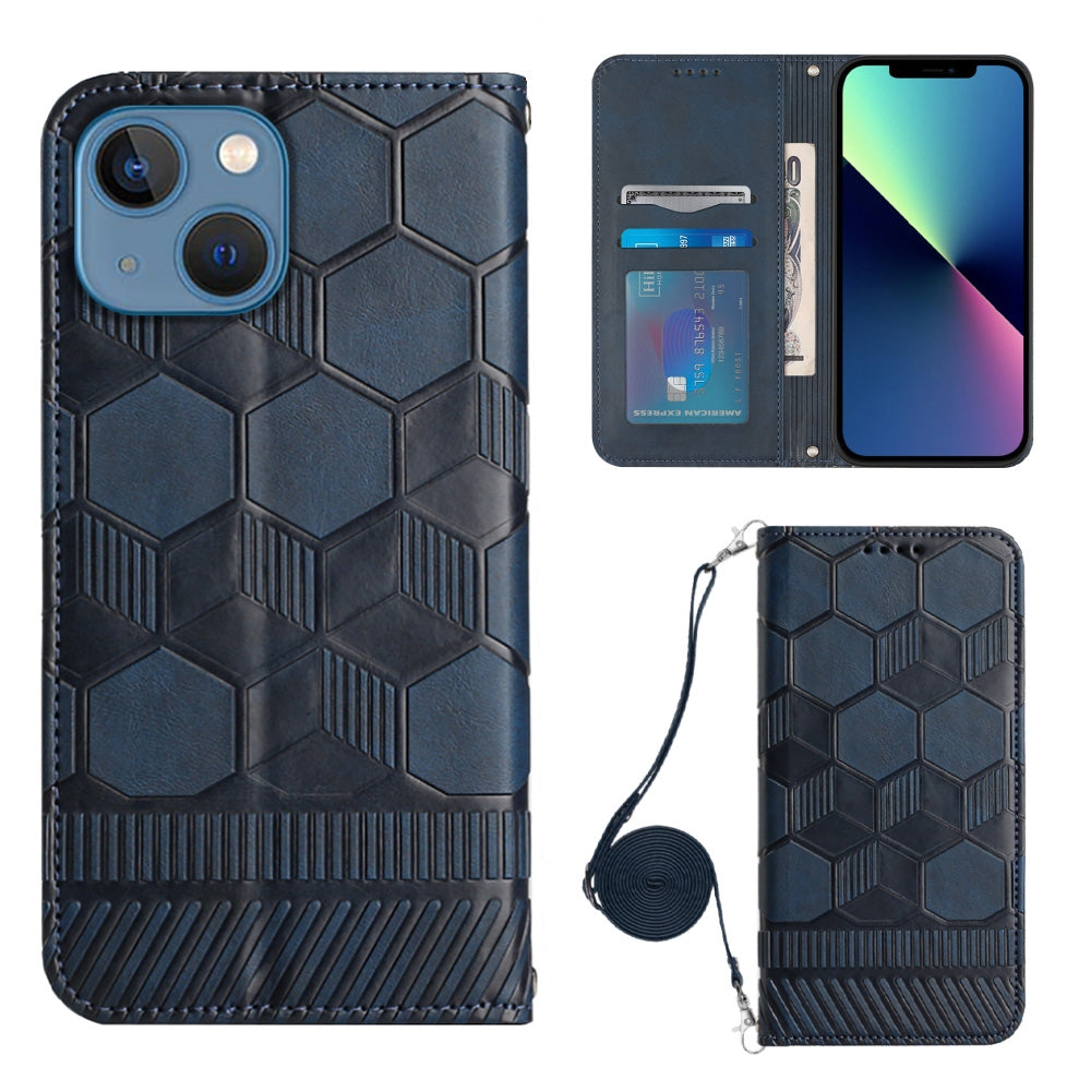 ELECTROPRIME For iPhone 15 Crossbody Football Texture Magnetic PU Phone Case(Dark Blue)
