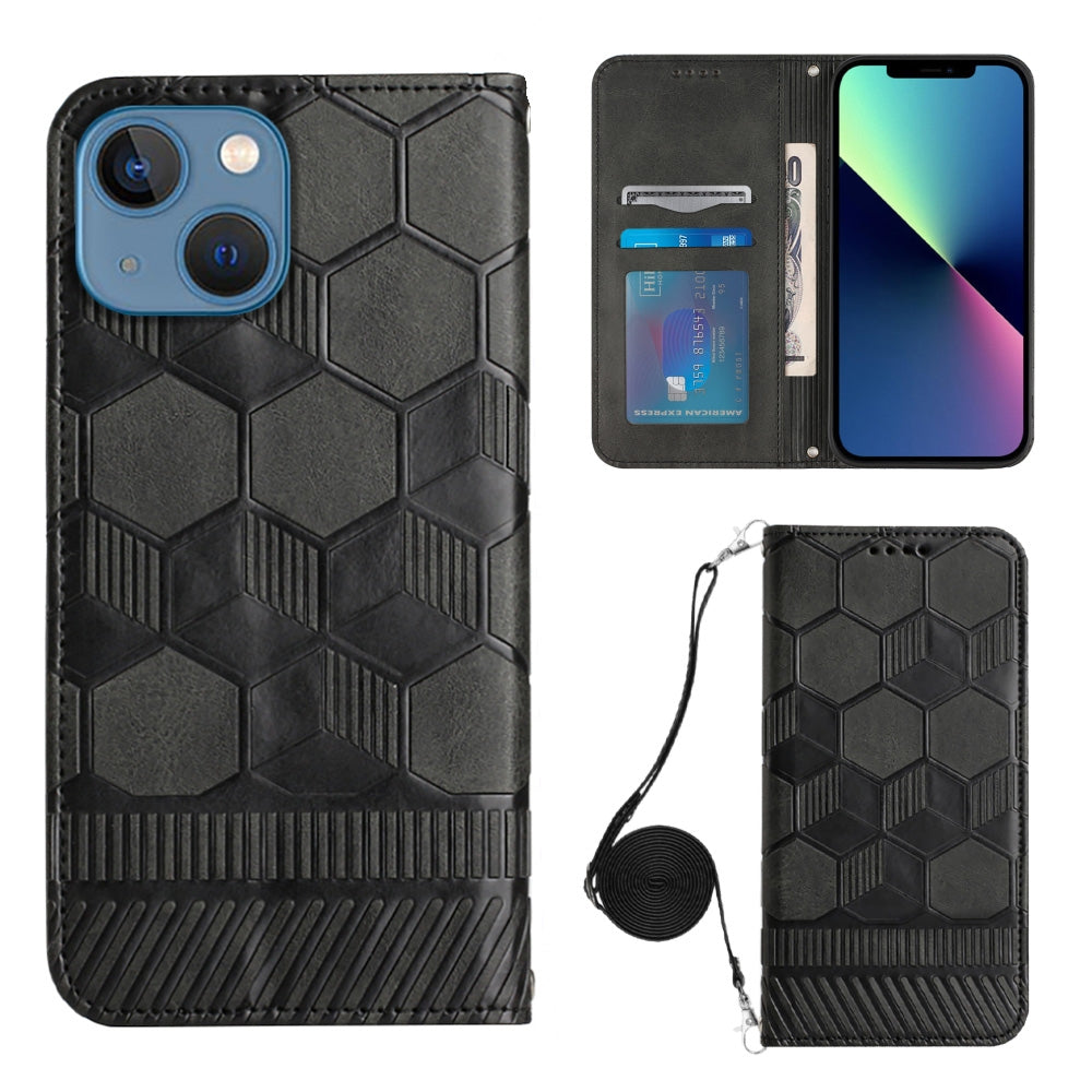 ELECTROPRIME For iPhone 15 Crossbody Football Texture Magnetic PU Phone Case(Black)