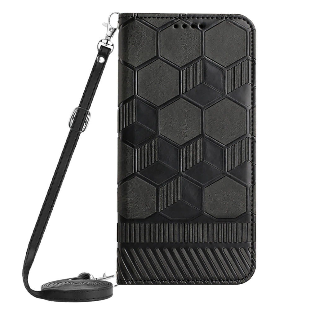 ELECTROPRIME For iPhone 15 Crossbody Football Texture Magnetic PU Phone Case(Black)