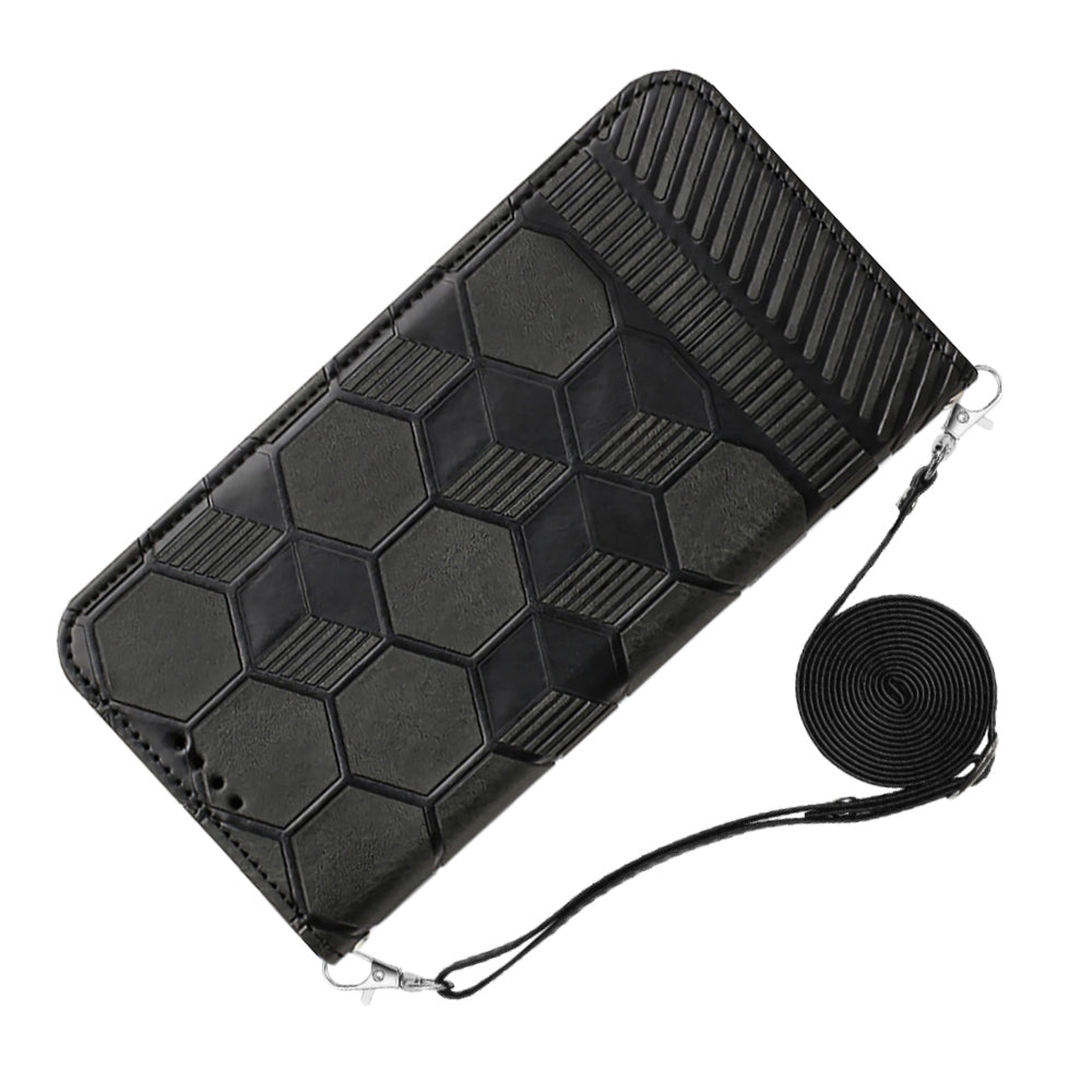 ELECTROPRIME For iPhone 15 Crossbody Football Texture Magnetic PU Phone Case(Black)