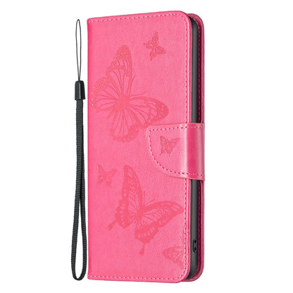 ELECTROPRIME For iPhone 15 Plus Embossing Two Butterflies Pattern Leather Phone Case(Rose Red)