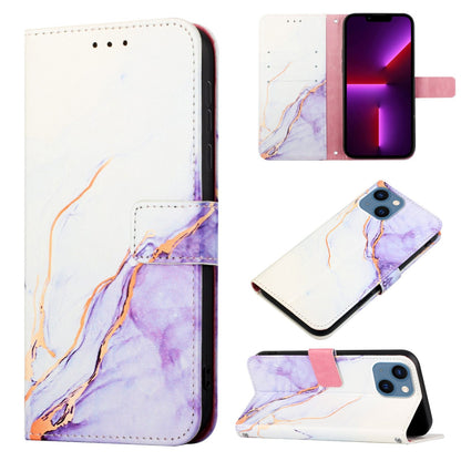 ELECTROPRIME For iPhone 15 Plus PT003 Marble Pattern Flip Leather Phone Case(White Purple LS006)