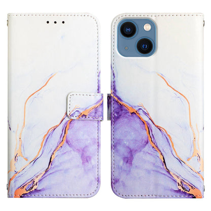ELECTROPRIME For iPhone 15 Plus PT003 Marble Pattern Flip Leather Phone Case(White Purple LS006)