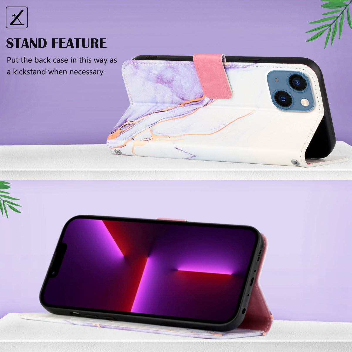 ELECTROPRIME For iPhone 15 Plus PT003 Marble Pattern Flip Leather Phone Case(White Purple LS006)