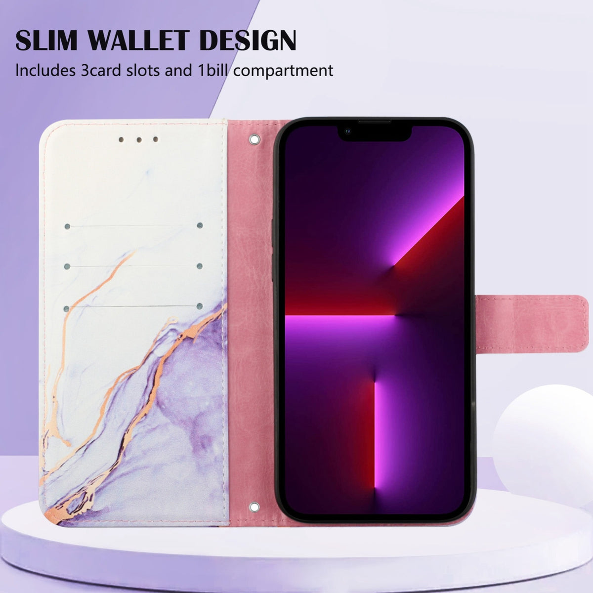 ELECTROPRIME For iPhone 15 Plus PT003 Marble Pattern Flip Leather Phone Case(White Purple LS006)