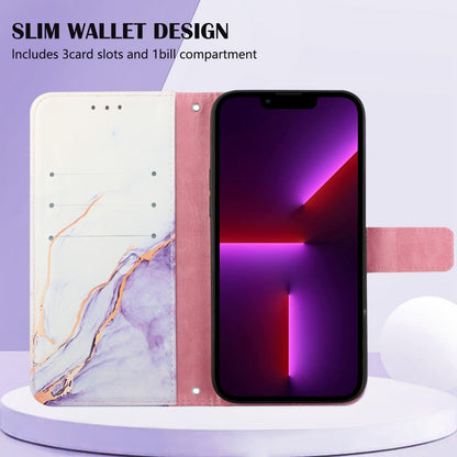 ELECTROPRIME For iPhone 15 Plus PT003 Marble Pattern Flip Leather Phone Case(White Purple LS006)