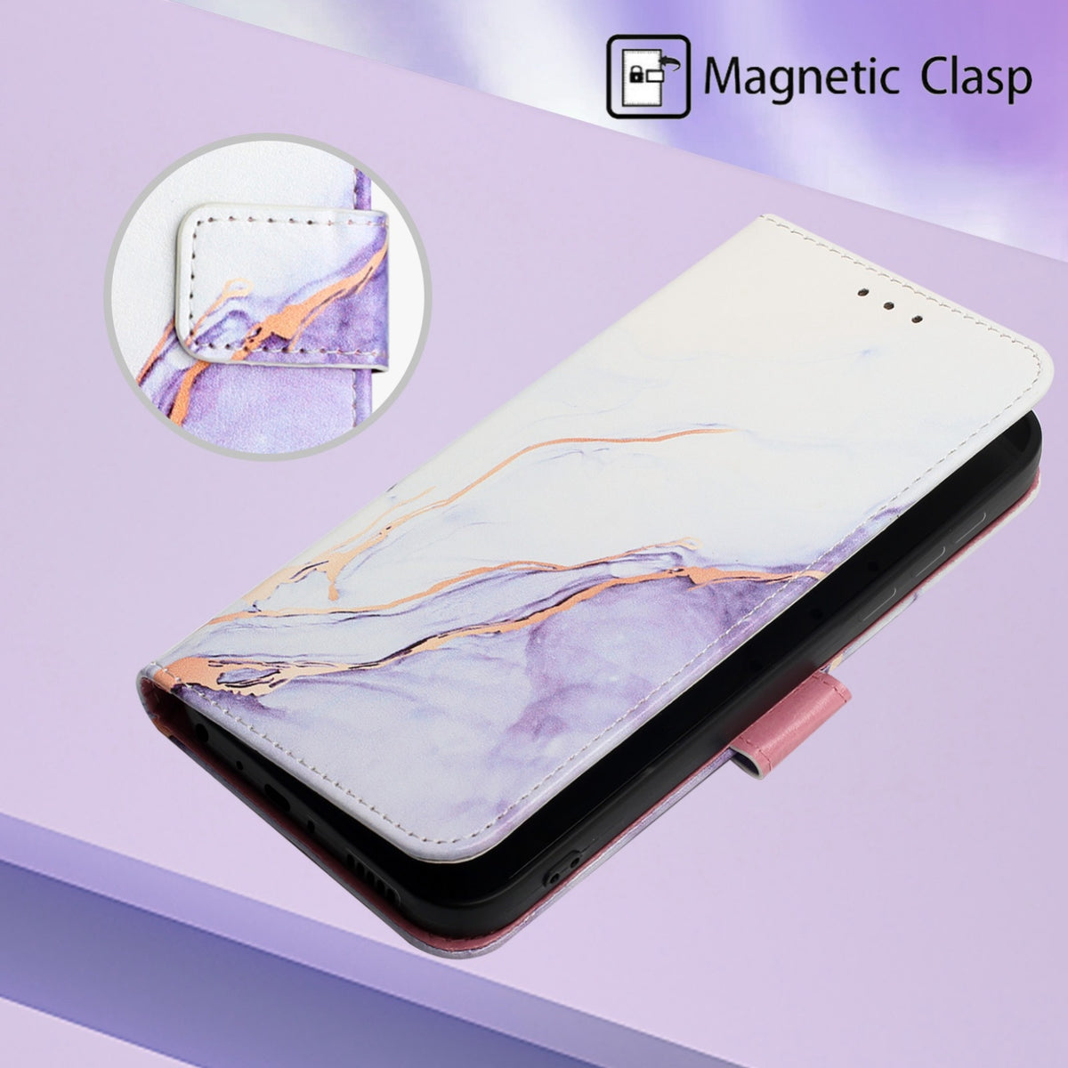 ELECTROPRIME For iPhone 15 Plus PT003 Marble Pattern Flip Leather Phone Case(White Purple LS006)