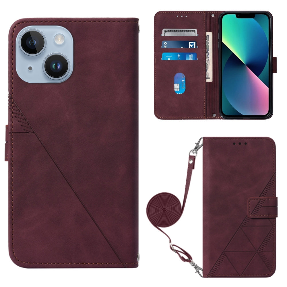 ELECTROPRIME For iPhone 15 Plus Crossbody 3D Embossed Flip Leather Phone Case(Wine Red)