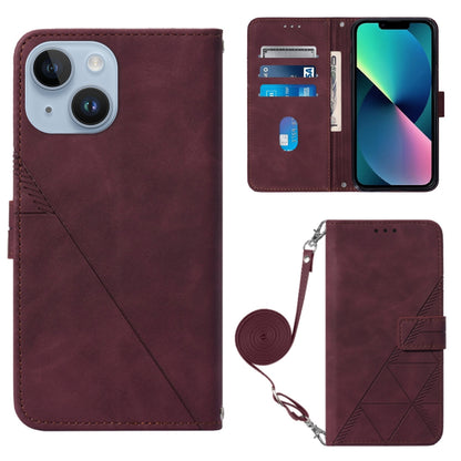ELECTROPRIME For iPhone 15 Plus Crossbody 3D Embossed Flip Leather Phone Case(Wine Red)