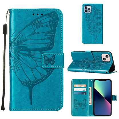 ELECTROPRIME For iPhone 15 Plus Embossed Butterfly Leather Phone Case(Blue)