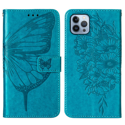 ELECTROPRIME For iPhone 15 Plus Embossed Butterfly Leather Phone Case(Blue)