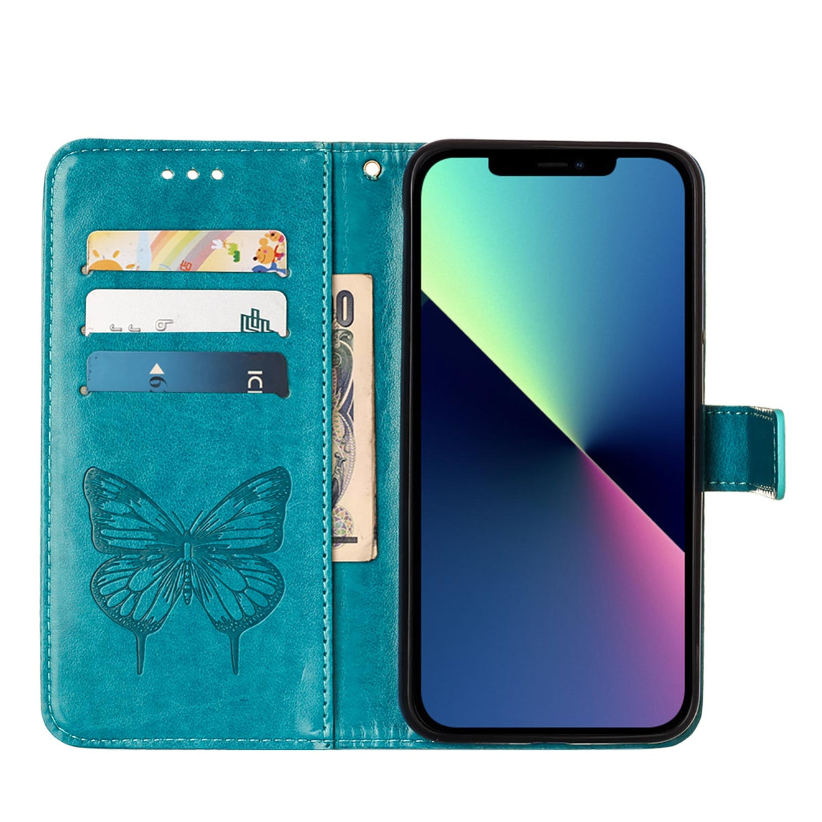 ELECTROPRIME For iPhone 15 Plus Embossed Butterfly Leather Phone Case(Blue)