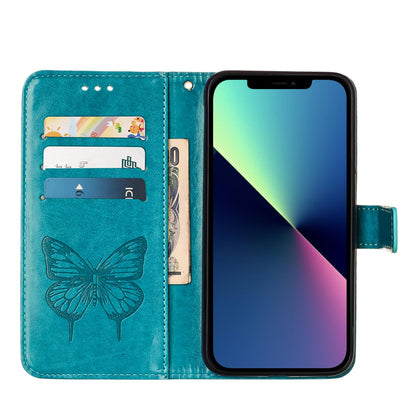 ELECTROPRIME For iPhone 15 Plus Embossed Butterfly Leather Phone Case(Blue)