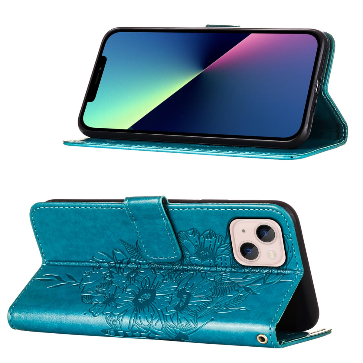 ELECTROPRIME For iPhone 15 Plus Embossed Butterfly Leather Phone Case(Blue)