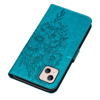 ELECTROPRIME For iPhone 15 Plus Embossed Butterfly Leather Phone Case(Blue)