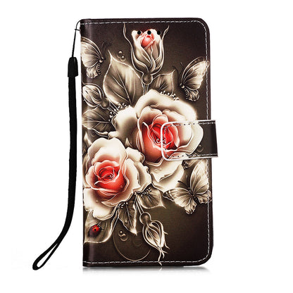 ELECTROPRIME For iPhone 15 Plus Colored Drawing Pattern Plain Weave Leather Phone Case(Roses On Black)