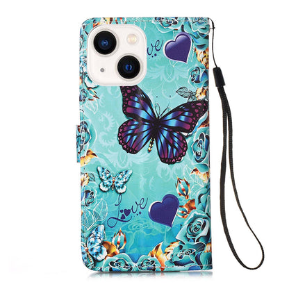 ELECTROPRIME For iPhone 15 Colored Drawing Pattern Plain Weave Leather Phone Case(Caring Butterfly)