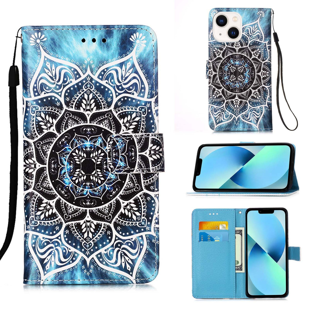 ELECTROPRIME For iPhone 15 Colored Drawing Pattern Plain Weave Leather Phone Case(Undersea Mandala)