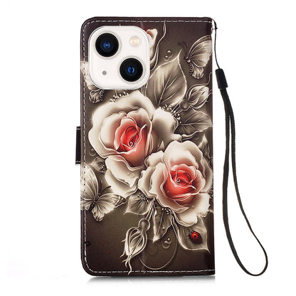 ELECTROPRIME For iPhone 15 Colored Drawing Pattern Plain Weave Leather Phone Case(Roses On Black)