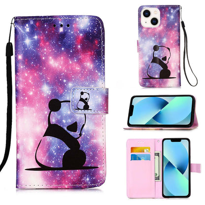 ELECTROPRIME For iPhone 15 Colored Drawing Pattern Plain Weave Leather Phone Case(Baby Panda)